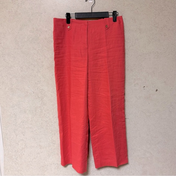 J McLAUGHLIN 6 FLARE LEG WOMENS LINEN CORAL LINED PREPPY DRESSY CAREER PANTS - Picture 1 of 15